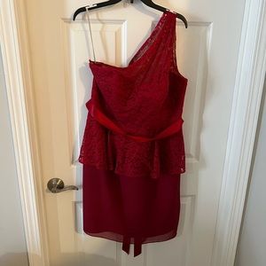 Deep Red WTOO Short Lace One Shoulder Bridesmaid’s Dress. Size 18.